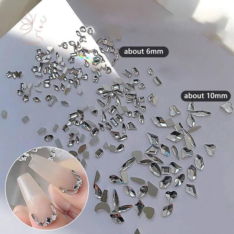 [maybeauty] 50 ชิ้น Rhombus เล็บ Rhinestones ด้านล่างแบนเล็บคริสตัลอัญมณีพราวเล็บเคล็ดลับ 3D ตกแต่งเล็บ {TH}
