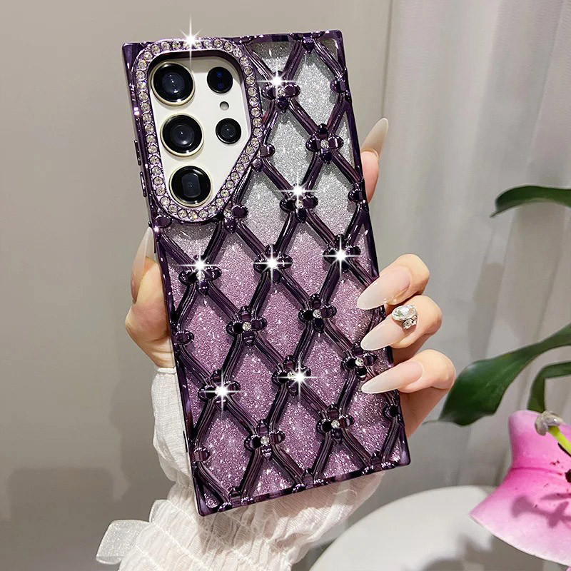 SAMSUNG สําหรับsamsung S24 FE S25 S23 Ultra S25 Plus A16 5Gแฟชั่นGlitter Electroplating Rhinestoneดอกไม้กรณีนุ่มใสกันกระแทก