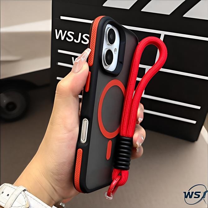 【With lanyards/เคสแข็ง อะคริลิค ผิวด้าน สีแดง】เคส สําหรับ For iPhone 11 12 13 14 15 16 pro max case