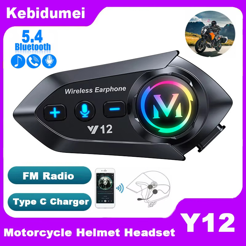 Y12 Pro หมวกกันน็อคมอเตอร์ไซค์หูฟังบลูทูธ 5.4 รถจักรยานยนต์ไร้สายแฮนด์ฟรีพูดคุยชุดหูฟังกันน้ํา Moto 