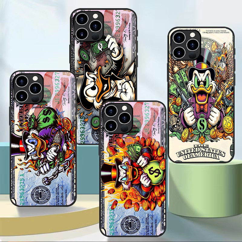 Donald Duck Dollar เคสโทรศัพท์กระจกนิรภัยสําหรับ Iphone 11 12 Mini 13 14 Plus 15 16 Pro Max Cover