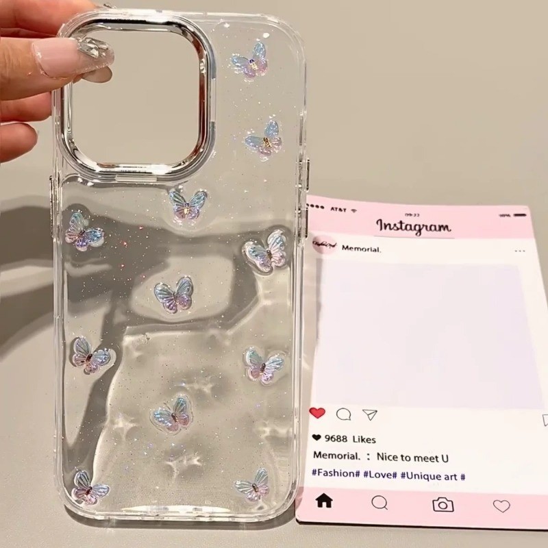 Ins อีพ็อกซี่Gradientผีเสื้อเคสโทรศัพท์สําหรับ for iPhone 17 16 15 14 13 12 Pro Max Plus 11 น่ารักกันกระแทกClearปกหลังShell - รูปที่ 3