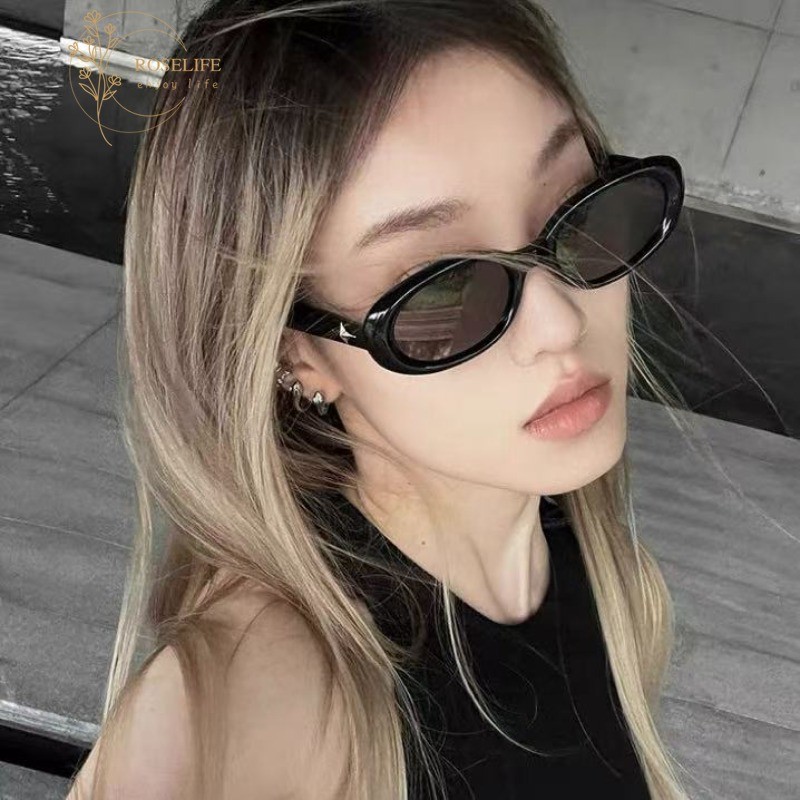 Roselife Jennie Vintage Cool สไตล์สีดํารูปไข่กรอบป้องกันรังสีแว่นตากันแดดสําหรับผู้หญิงผู้ชาย UV400 เลนส์แฟชั่นแว่นตากันแดด Shades OOTD เครื่องประดับ