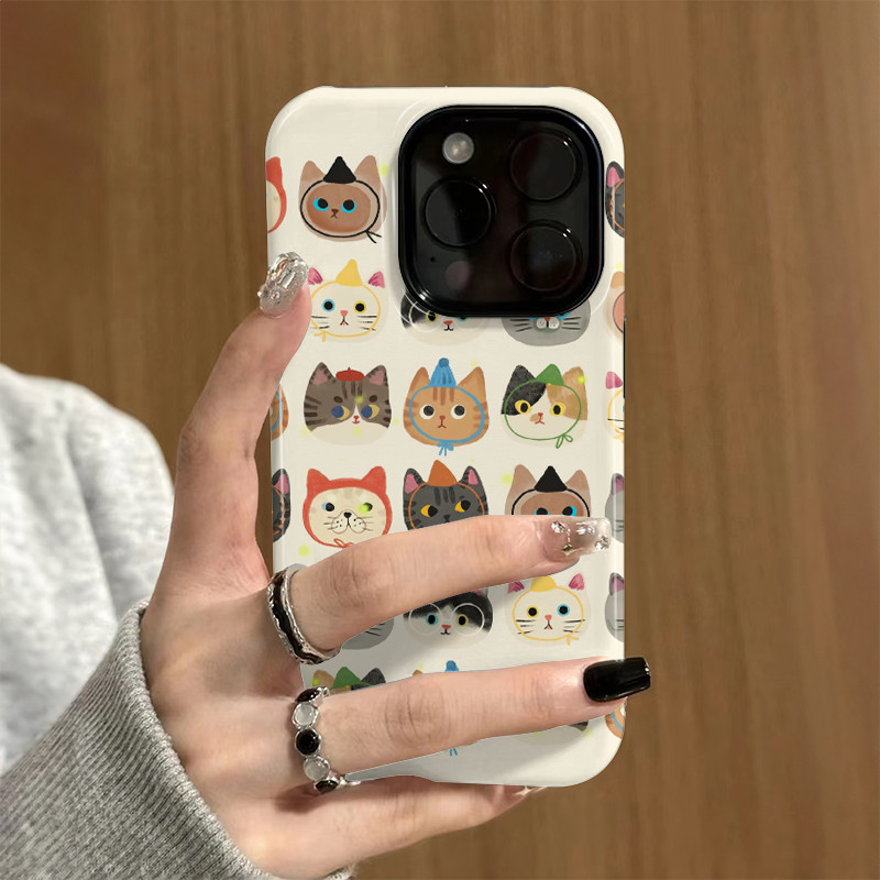 แมวครอบครัว 2-in-1 สําหรับ Apple 17/16 เคสโทรศัพท์ iPhone 15 Pro Max ฟิล์มใหม่ 14/13 Creative 12/11 Pro Max 7/8 Plus สองชั้นเคสโทรศัพท์เคลือบเงา