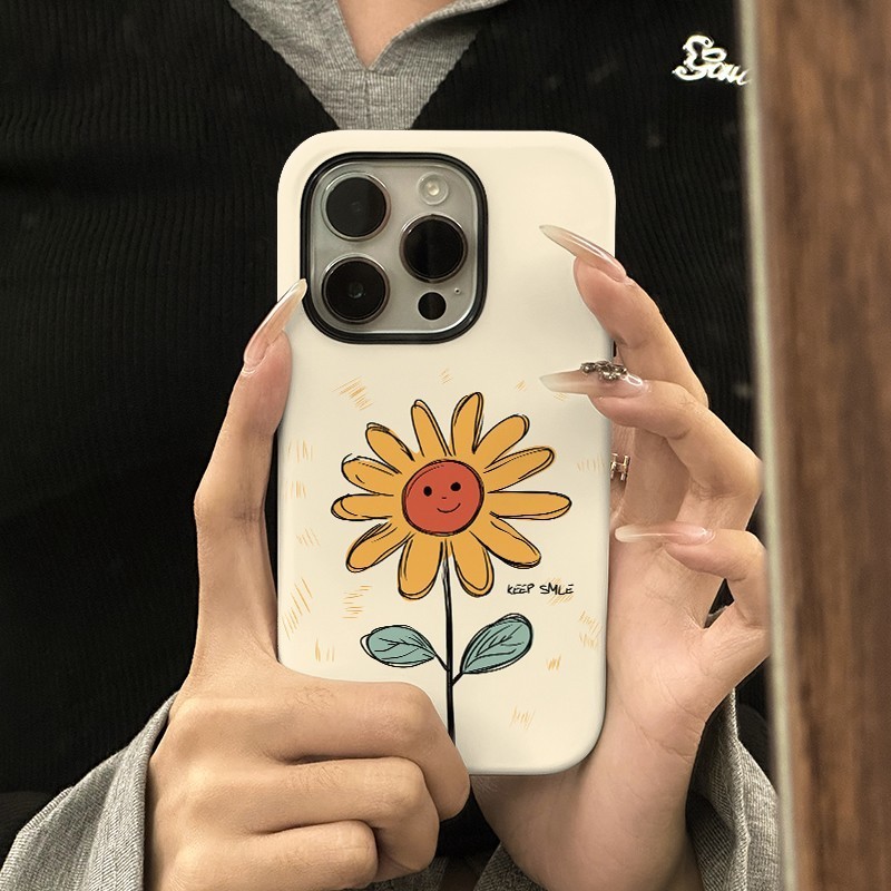 เคสดอกทานตะวัน 2-in-1 สําหรับ Apple 16 Pro Max iPhone 15 Dual Layer 14 Pro Film 13/12/11 Pro Max 7/8p Xs Max ฝาครอบป้องกันกันกระแทก