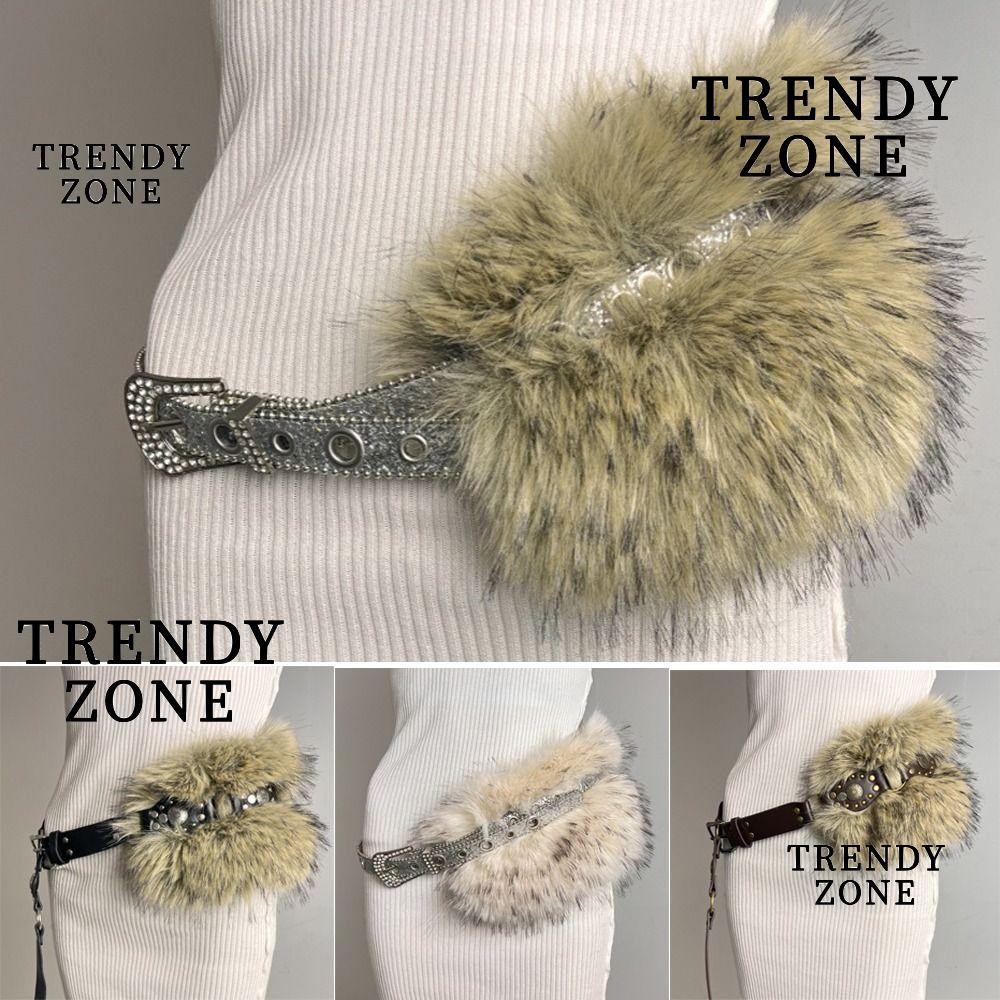Trendyzone เข็มขัดขนสัตว์ Faux, All-match Y2K Plush เข็มขัดเอว, Vintage อินเทรนด์ Design Punk Furry Furry Furry Cowgirl เข็มขัดผู้หญิงแฟชั่น