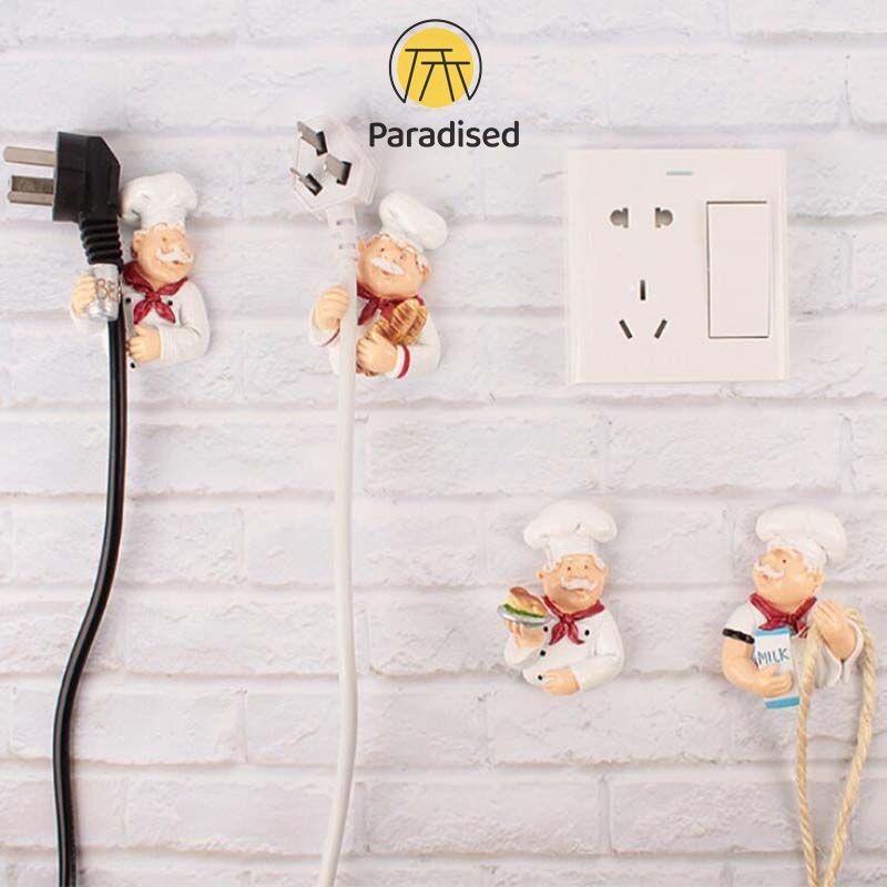 PAสร้างสรรค์ ปลั๊ก เชฟ ชั้นเก็บของ ตะขอ กาว การ์ตูน ตะขอ ปลั๊ก สายไฟ ห้องครัว แข็งแรง