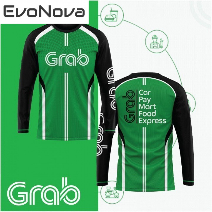 เสื้อยืดแขนยาว Grab Food สำหรับพนักงานจัดส่ง ระบายอากาศ ดูดซับความชื้น เสื้อยืดผ้าแห้งเร็วและเย็นสบาย