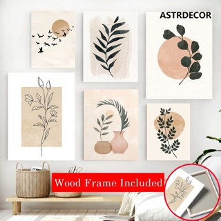 (พร้อมกรอบ) โบโฮ พืช ใบไม้ พระอาทิตย์ นก แอปสแตรกท์ โปสเตอร์…