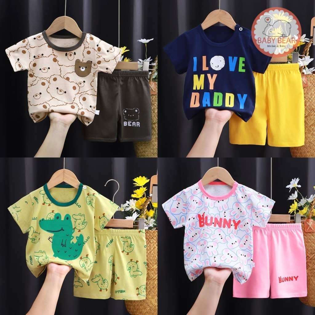 ชุดเด็ก เสื้อผ้าเด็ก  ชุดลำลองเด็ก เซทเสื้อ+กางเกงขาสั้น เซท 2 ชิ้น size 80-110 cm