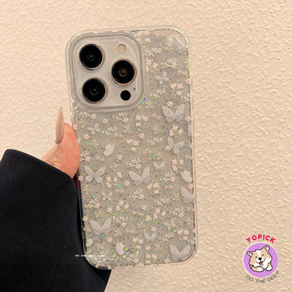 สําหรับiphone 16Promaxสีม่วงสีขาวผีเสื้อเคสโทรศัพท์iPhone15PromaxสุทธิสีแดงGlitterแบบเต็มหน้าจอบุคลิกภาพหญิง14/13pro max 12pro 12plus Soft Case DSP
