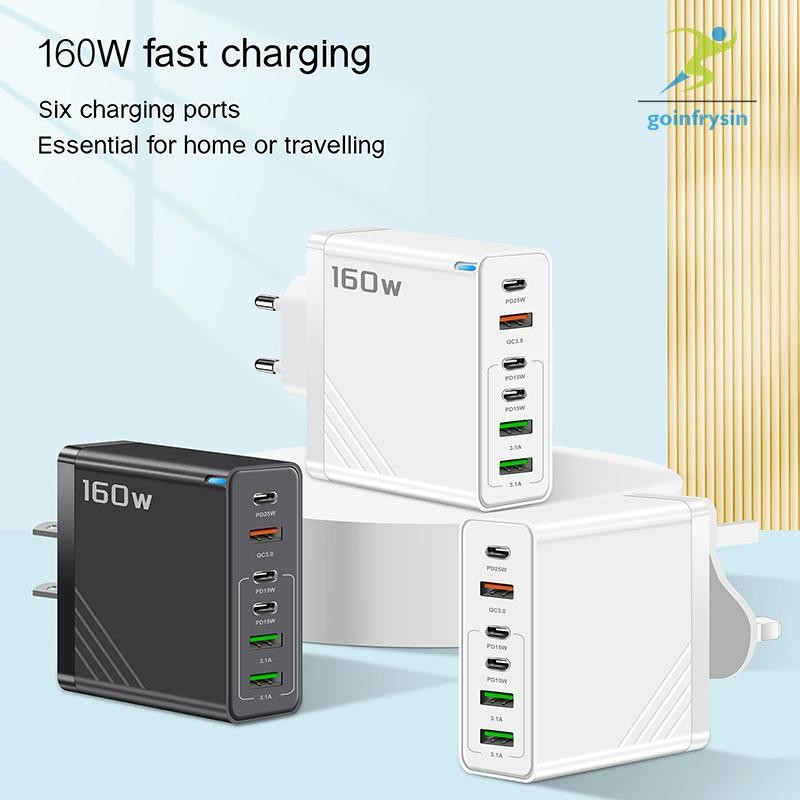 [DI] 160W 6-port USB Type C Quick Charge PD QC3.0 Wall Charger Adapter สําหรับ Huawei Phone Charger 