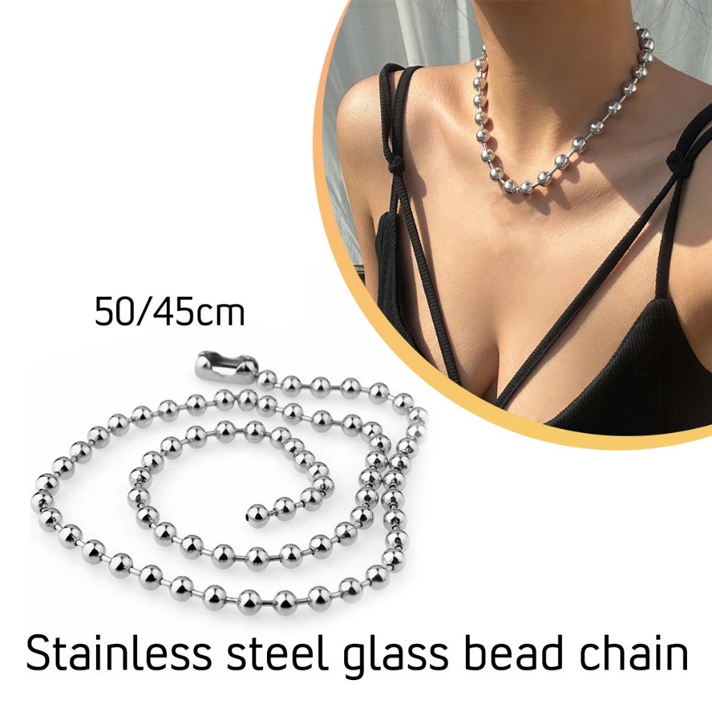 ร้านคนไทย！ สร้อยคอโซ่ลูกปัด 6มม.ความยาว50ซม.โซ่สร้อยคอ สไตล์ฮิปฮอป สําหรับผู้ชาย และผู้หญิง - รูปที่ 3