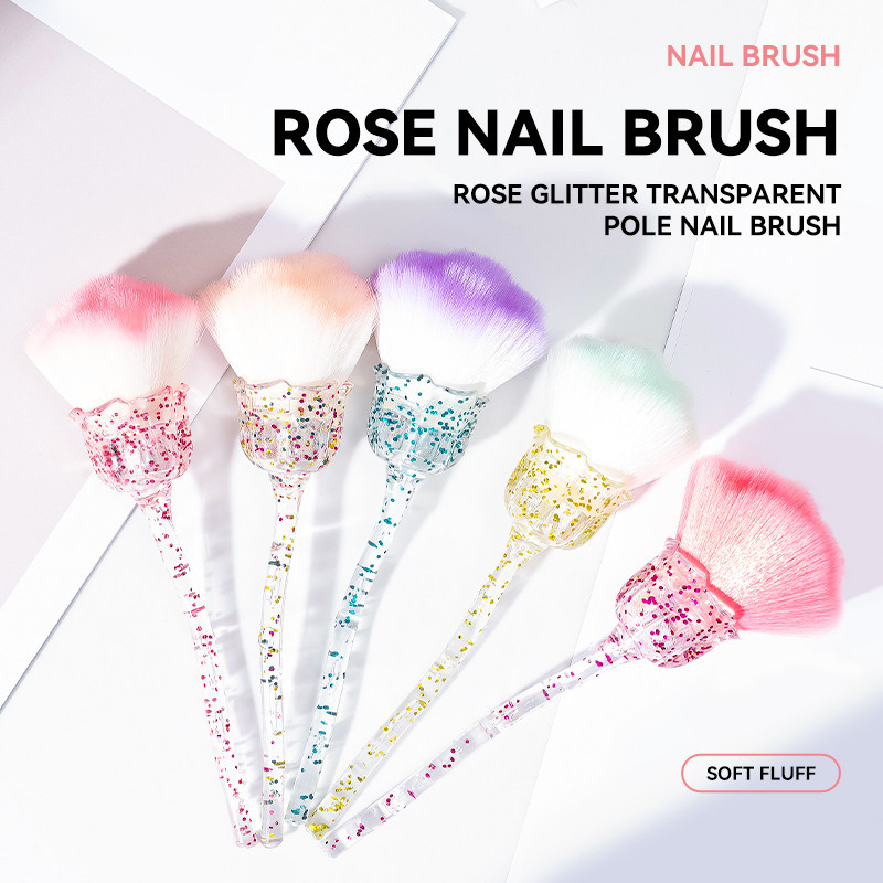 แปรงทําความสะอาดเล็บเครื่องมือทําเล็บ แปรงเลื่อม แปรงปัดฝุ่น Make Up Rose Shape สีชมพูสีเขียว - รูปที่ 2