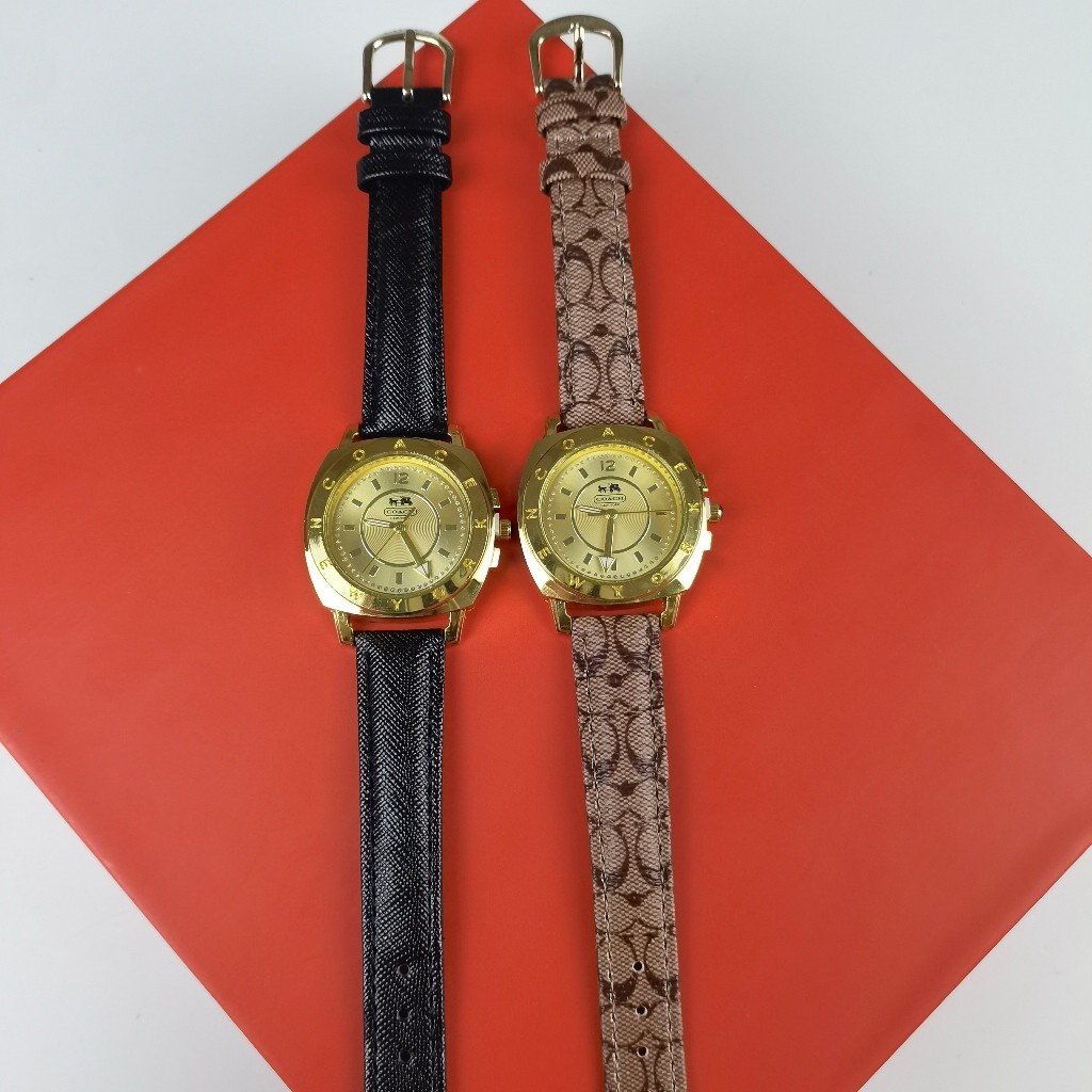 Coach สินค้าใหม่ Ladies Quartz Movement สายหนังแท้ Simple Unique Fashion Trend All-Match Watch