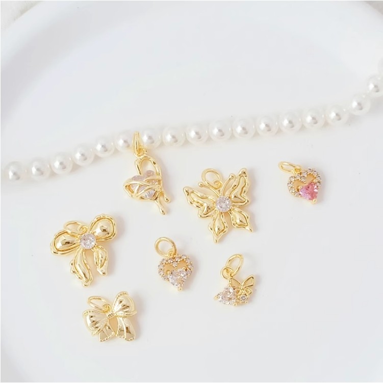 จี้สร้อยข้อมือ รูปผีเสื้อ ฝังเพทาย ชุบทอง 14K แฮนด์เมด DIY