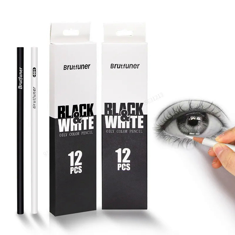 12-2Pcs Black White Color Pencils - Permanent Colored Drawing Pencil Oil-based Wooden Color Pencils 