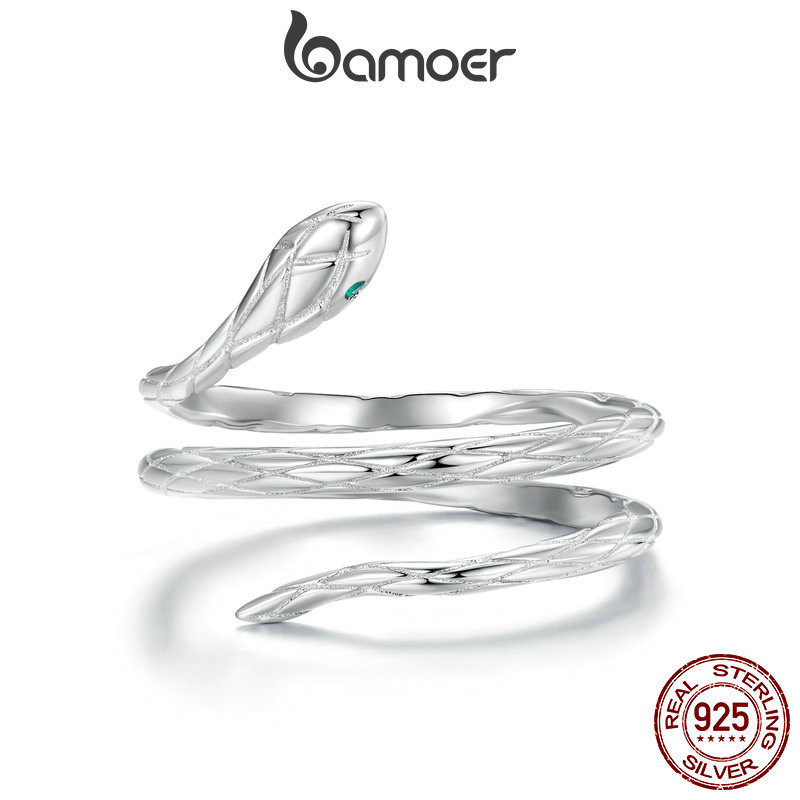 Bamoer แหวนเงินแท้ 925 รูปงู เครื่องประดับแฟชั่น สําหรับผู้หญิง และผู้ชาย