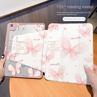 [iPad Air 5] เคส ลายผีเสื้อ สีฟ้า 360 สําหรับ iPad Pro 11 10th 9th 8th 7th 10.2 gen5 gen6 Air3 10.5 Mini 6 ° เคสอะคริลิค หมุนได้