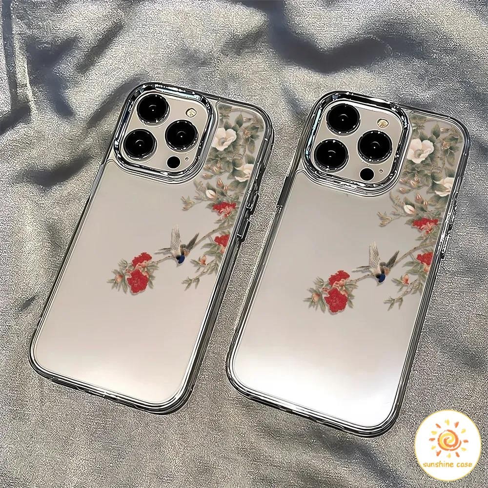 เคสโทรศัพท์มือถือกรอบรูปโลหะลายทิวทัศน์ที่เรียบง่าย ไอโฟน11 For iPhone12 13 14 15Pro MAX X XS XR XS 6 7 8Plusเคสโทรศัพท์
