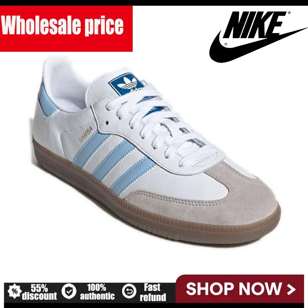 (ขายดี) Ad Samba รองเท้าผ้าใบ ข้อสั้น รองเท้าสเก็ตบอร์ด UNISEX สีขาว สีฟ้า พร้อมกล่อง