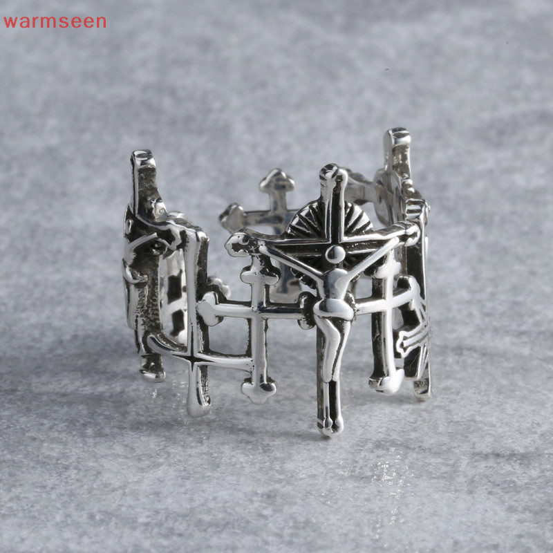 (warmseen) แหวนแฟชั่น รูปไม้กางเขนพระเยซู ปรับได้ สไตล์พังก์ คลาสสิก เครื่องประดับ สําหรับผู้หญิง และผู้ชาย