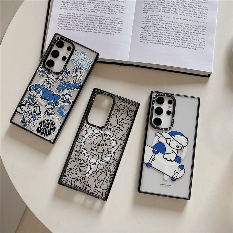Samsung Galaxy S24 Ultra S22 S23 Ultra S24 Plus เคสโทรศัพท์แกะสลัก CASETiFYสเก็ตบอร์ดลูกสุนัขJohn แฟชั่น Magnetic ดึงดูดผลปลอกอะคริลิคกันกระแทกฝาครอบป้องกัน