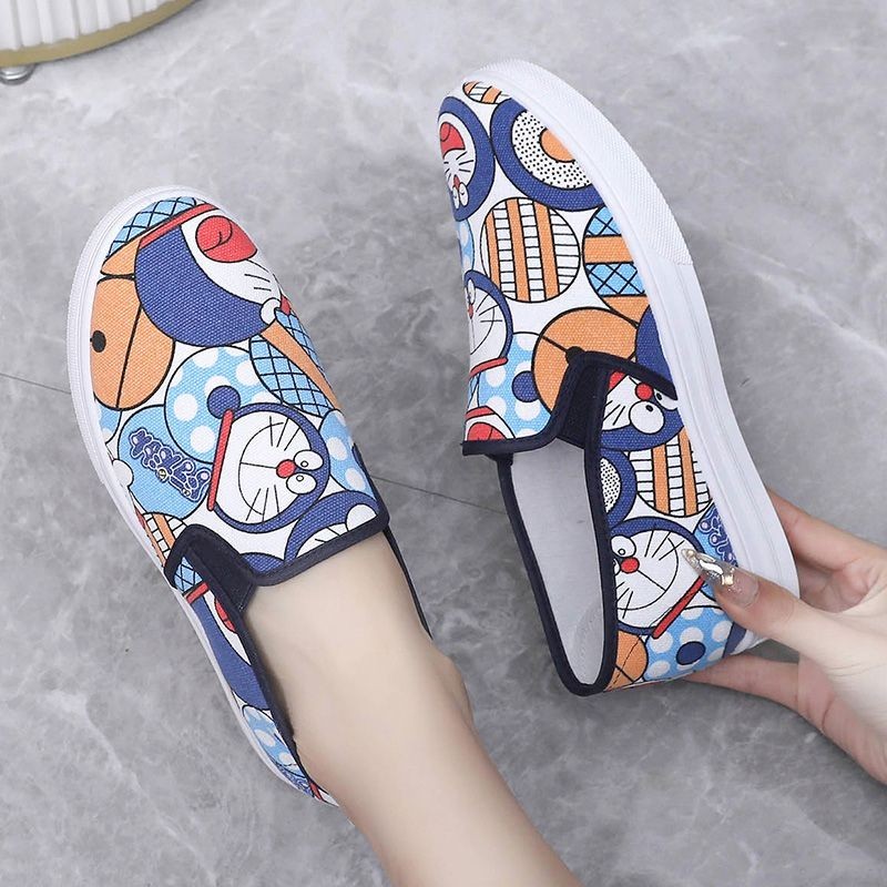 Featured Hot Sale#Graffiti Canvas Shoes Women's Korean-Style Low-Top Cute Comfortable Breathable Cartoon Casual Shoes Women's Slip-on Student Board Shoes Women4.23LNN