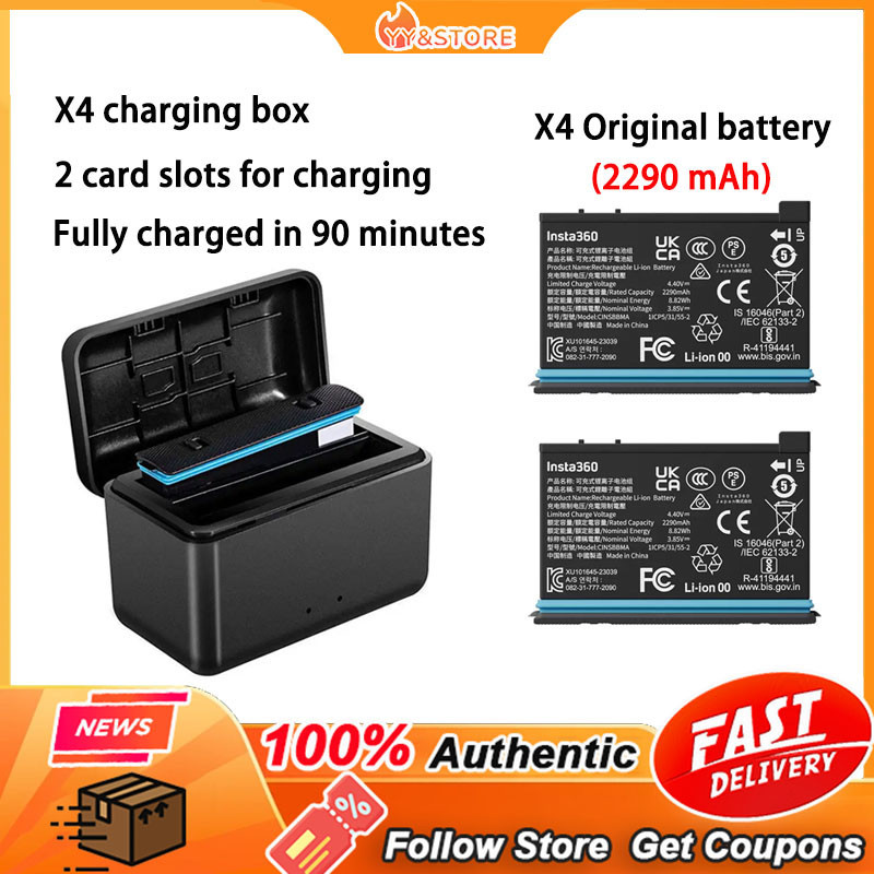 【 ใหม ่ 】 กล ่ องชาร ์ จช ่ องเสียบการ ์ ดคู ่ Insta360 X4 + แบตเตอรี ่ เดิม 2290 mAh Insta360 X4 อุ