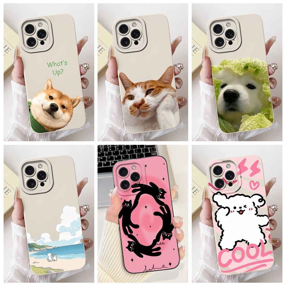 สําหรับ iPhone 15 Pro Max iPhone15 15Pro น ่ ารักแมวตลก Doggie รูปแบบกล ้ องป ้ องกันซิลิโคนเคสโทรศัพท ์