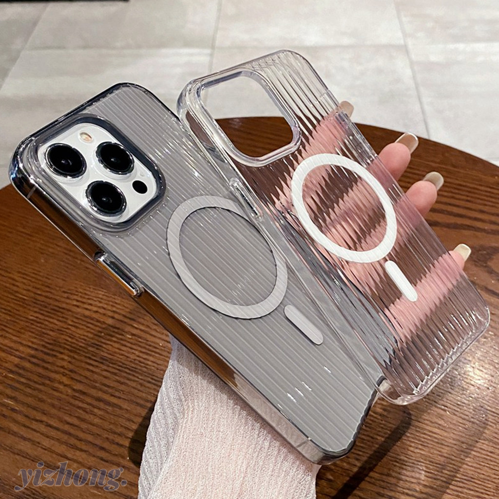 สําหรับiphone 15 Pro Max 14 11 13 12Proแม ่ เหล ็ กไร ้ สายชาร ์ จง ่ ายลูกฟูกลายออกแบบโปร ่ งใสคู ่ นุ ่ มTPUป ้ องกันกรณีAnti-scratch Shellฝาครอบ