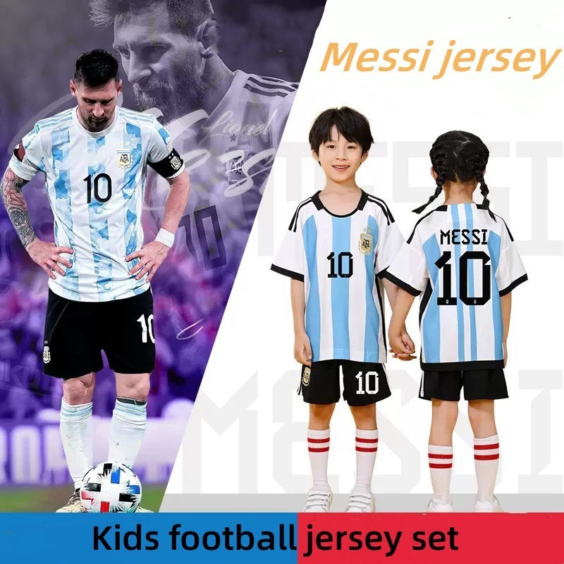 เสื ้ อฟุตบอล Messi/Neymar/Mbappe/Ronaldo Jersey Kids 2022 World Cup Team Uniform Kids Soccer Jersey