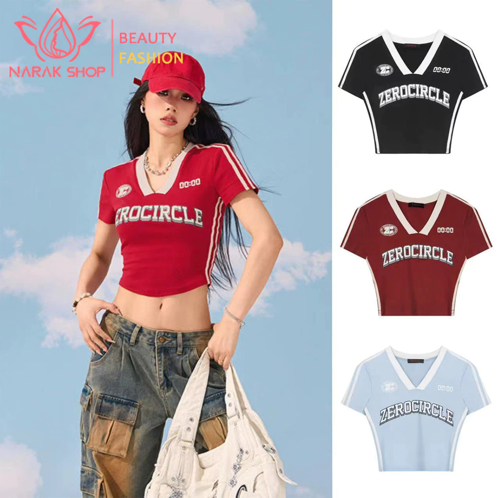 เสื้อยืดแขนสั้นพิมพ์ลายเซ็กซี่ เสื้อครอปพิมพ์ลายแขนสั้น