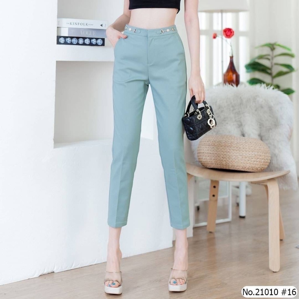 Vertier กางเกง9ส่วน No.21010 แต่งอะไหล่เอว ผ้ายืด งานเกรดห้าง