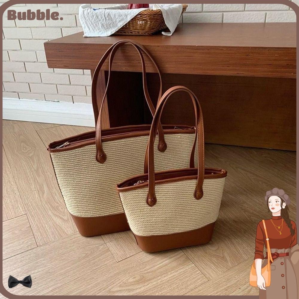 Bubble Straw Beach Bag, กระเป ๋ าสะพายไหล ่ สีตัดกันขนาดใหญ ่ , กระเป ๋ าสะพายข ้ างทอแฮนด ์ เมดกระเป ๋ าเดินทาง