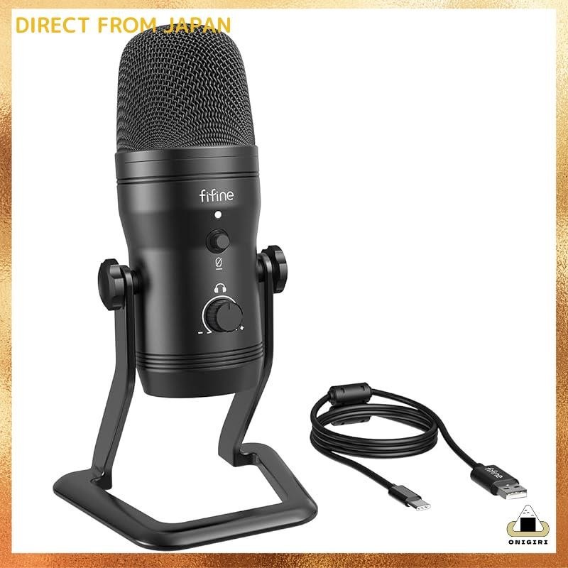 FIFINE USB microphone Condenser microphone Stereo recording microphone with mute button and 3.5mm headphone jack for audio monitoring Adjustable polarity Compatible with PC recording, game commentary, live streaming, Skype, Discord, Zoom, PC Windows, Mac,