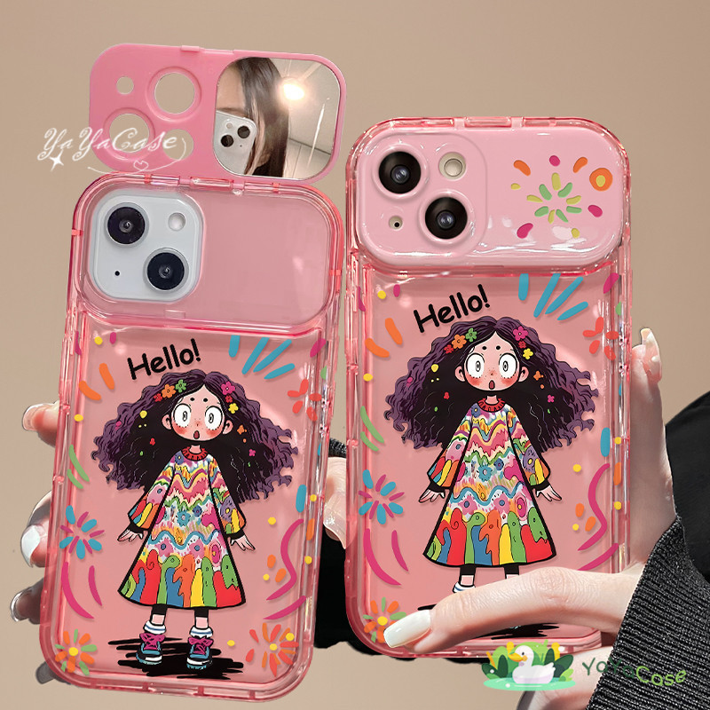 สำหรับ iPhone 11 13 CASE For เคสไอโฟน15 14 12 Pro Max X XR XS MAX 7 8 14 15 Plus สาวสดใส รุ่น กระจกแต่งหน้า กันน้ำ เคส