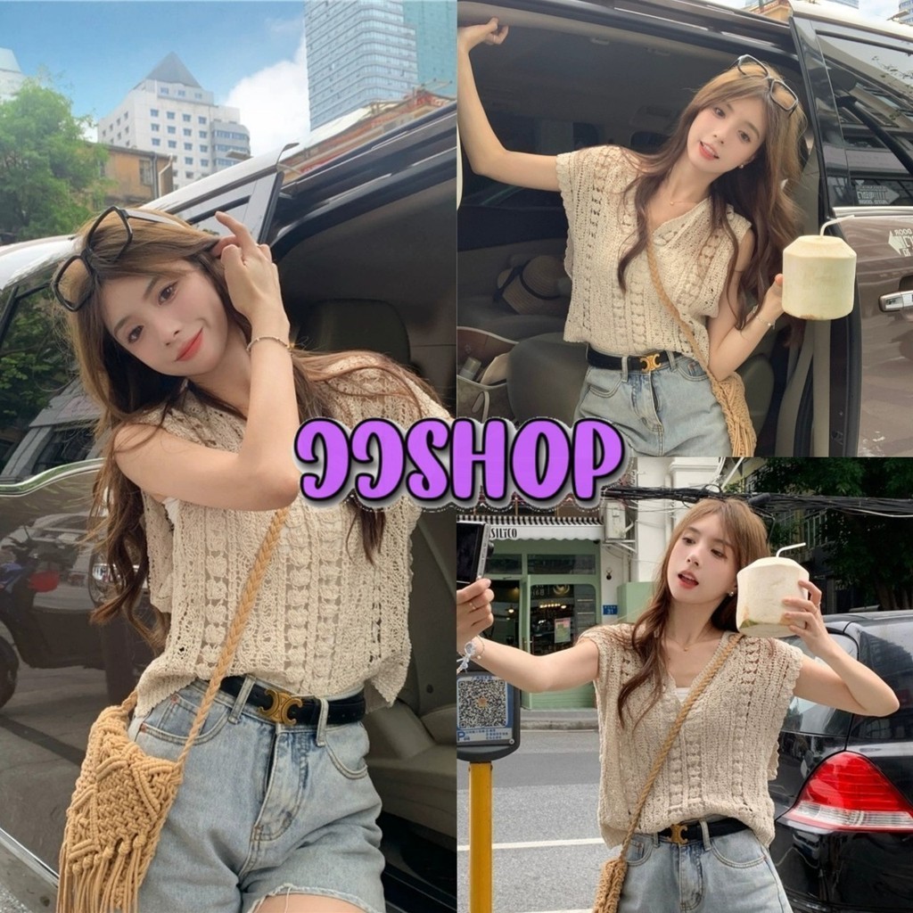 JJ Shop​ ​พร้อมส่ง เสื้อถักไหมพรม แขนกุด สไตล์เกาหลีใส่สบายน่ารักมาก "09032)
