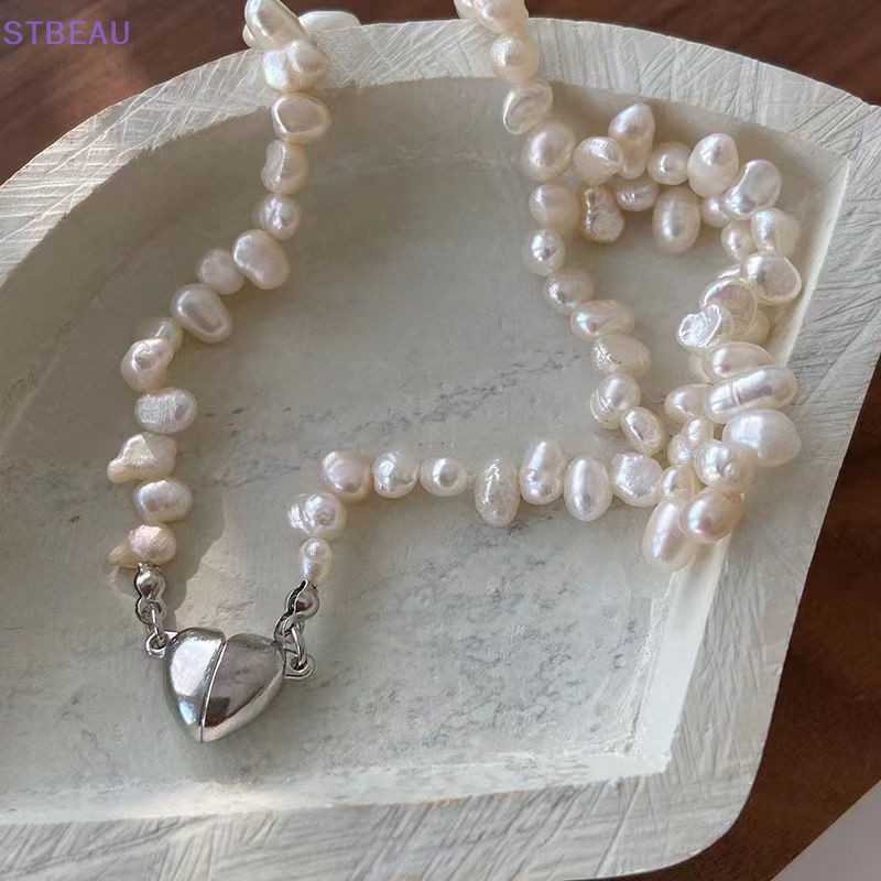 [cxSTBEAU] เกาหลี Pearl Chain Choker สร้อยคอแม่เหล็กจี้หัวใจสําหรับผู้หญิงสาวแฟชั่นเครื่องประดับเจ้า