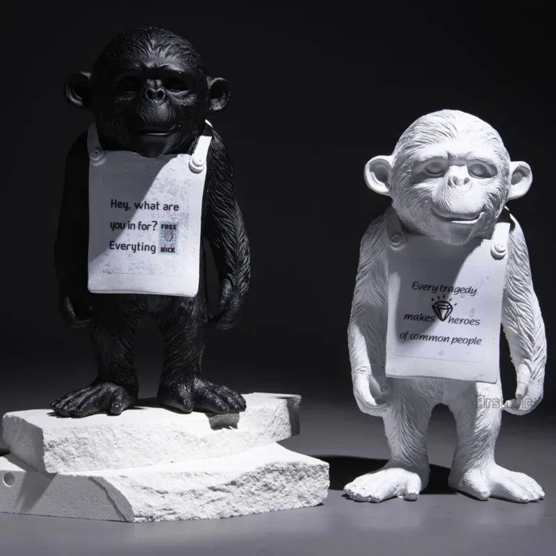 Banksy Monkey Sign Resin Statue Sculpture Street Art Decorative Figurines For Interior Home Office L