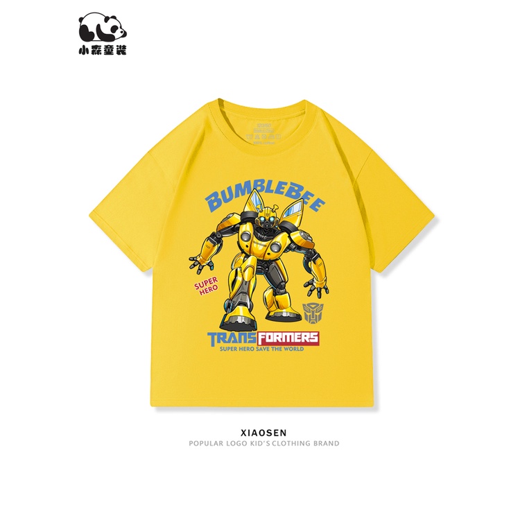 เด็กชาย หม้อแปลงไฟฟ้า ฤดูร้อนแขนสั้นเสื้อยืด ภมร หุ่นยนต์เด็กผ้าฝ้ายแท้หลวมชายหล่อเสื้อผ้า