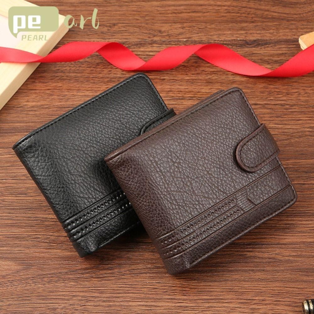 Pearlth Mens Short Wallet, Folding Multi-card Coin Purse, Fashion PU Leather Money Bag Men