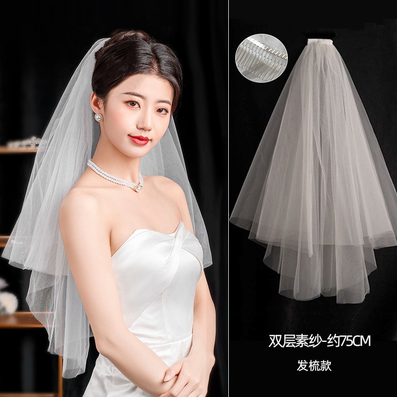 ผ้าคลุมหน้าราคาถูก งานแต่งงานเจ้าสาว 2 ชั้นผ้าคลุมหน้าพร้อมหวี/ปิ่นปักผมในสต็อกอุปกรณ์งานเลี้ยงตอนเย็นที่คาดผมผมวง