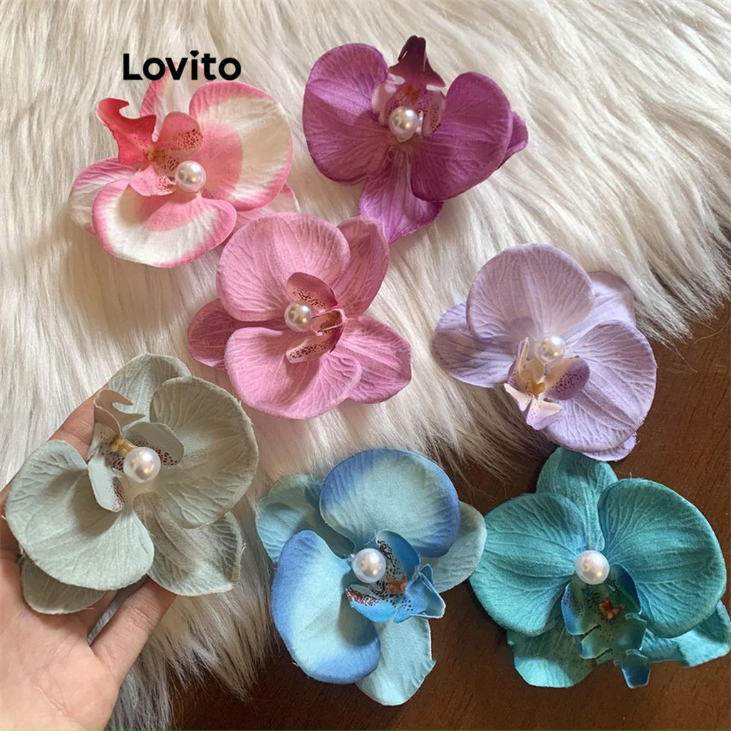 Lovito กิ๊บติดผมผู้หญิง รูปดอกไม้ แต่งไข่มุก สไตล์หรูหรา LFA25296