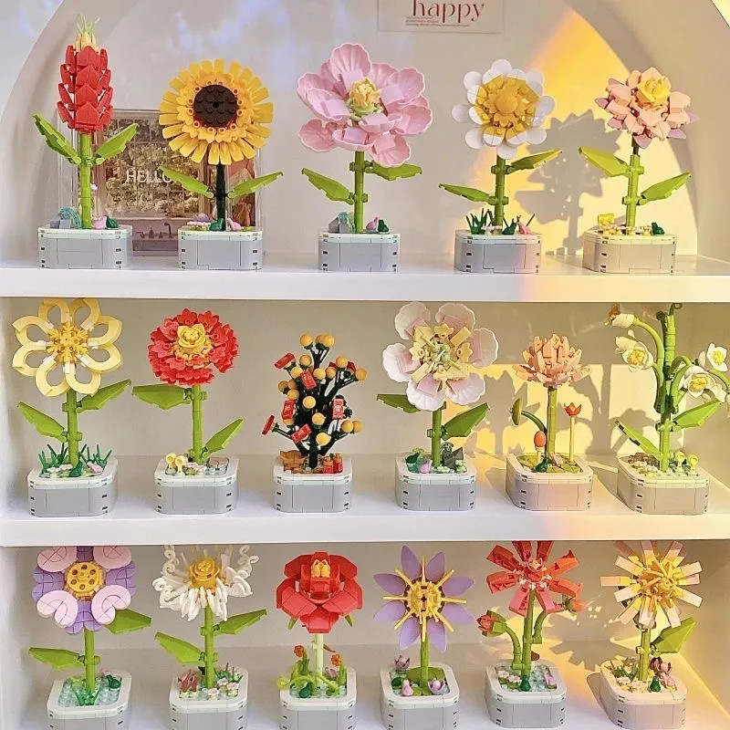 เลโก้ 3Dดอกไม้เลโก้ 400pcs บล็อกไม้ เลโก้ดอกไม้ กระถางดอกไม้ พืชดอกไม้ เข้ากันได้กับตัวต่อเลโก้ หน่วยการสร้าง ของเล่นเด็