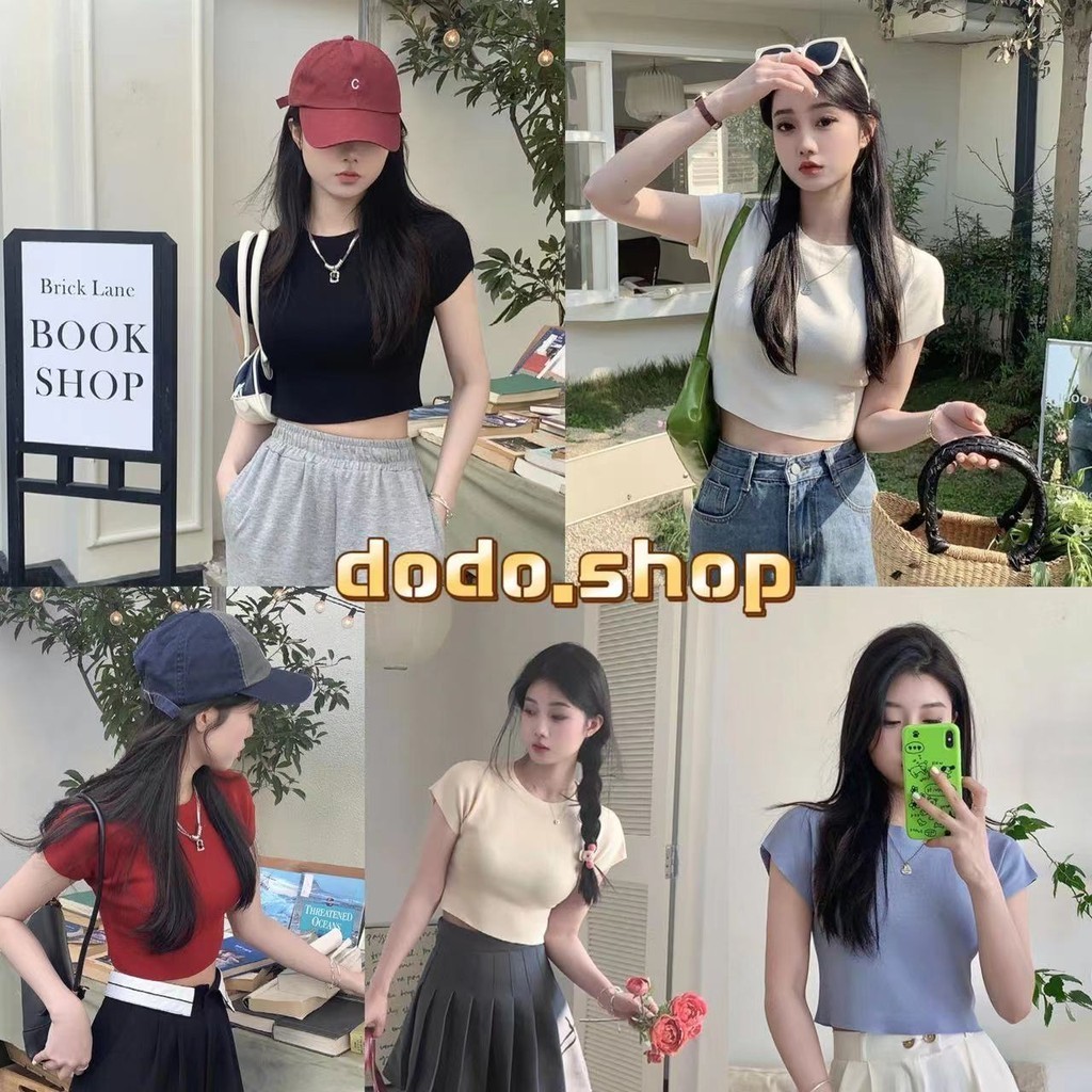 DODO พร้อมส่ง เสื้อครอปสีสวยสดใสผ้าไหมพรม ดีเทลแขนกุดสไตล์เกาหลีน่ารักๆ(91036)