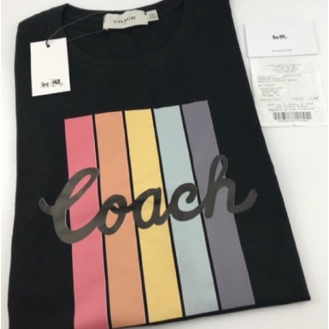 ใหม่ เสื้อยืดแขนสั้น ผ้าฝ้าย พิมพ์ลาย Coach แบบเรียบง่าย แฟชั่นสําหรับผู้ชาย และผู้หญิง