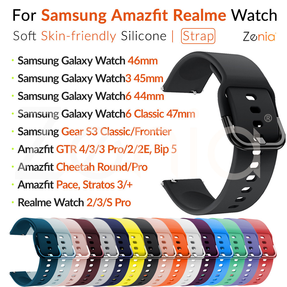 22 มม.สายนาฬิกาซิลิโคนสําหรับ Samsung Galaxy Watch6 Watch3 44mm/45mm/46mm/47mm Gear S3 Classic/Frontier Amazfit Bip 5 Cheetah Round Pro GTR 4 2E Stratos Pace Realme S