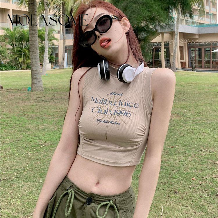 Molasome ผู ้ หญิง 2024 ใหม ่ แฟชั ่ นพิมพ ์ คอกลมแขนกุด Slim Fit เสื ้ อกล ้ าม