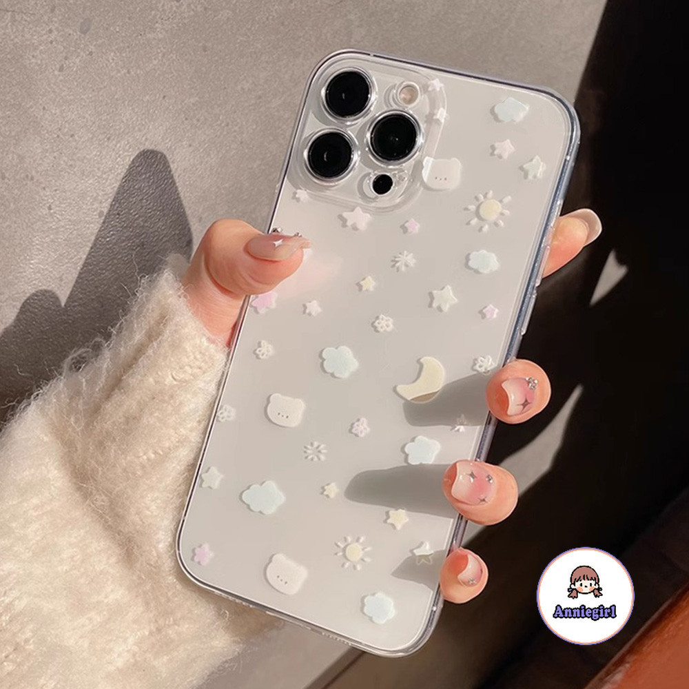 Simple Star Moonเคสโทรศัพท์โปร่งใสสําหรับIPhone 11 15 16 Pro Max 12 14 13 Promax 16plus XS XR 7 8Plusเลนส์ป้องกันSoft TPUโทรศัพท์ปกหลัง